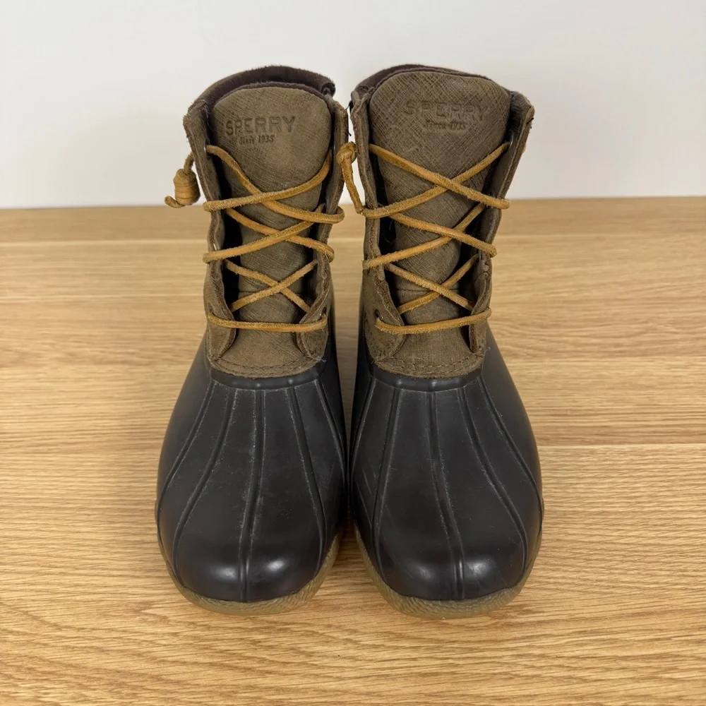 perry Saltwater Duck Boots Womens 7 Brown Olive | Waterproof Rain Snow Boots